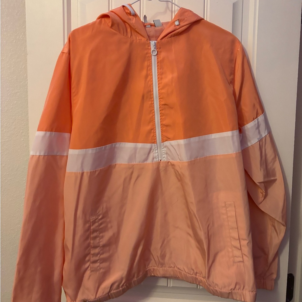 Women's Orange and White Hooded Raincoat